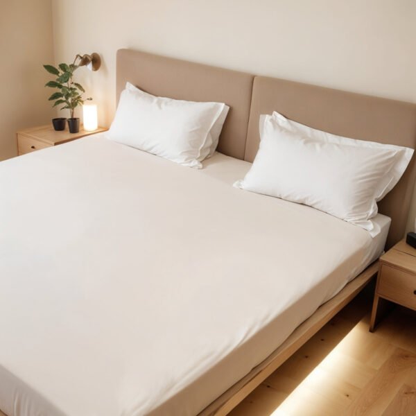 Reysha Solid Colour Premium Cotton Bedsheet- White Pearl 400 TC - Image 3