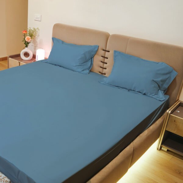 Reysha Solid Colour Premium Cotton Bedsheet- Bermuda Grey 400 TC - Image 4