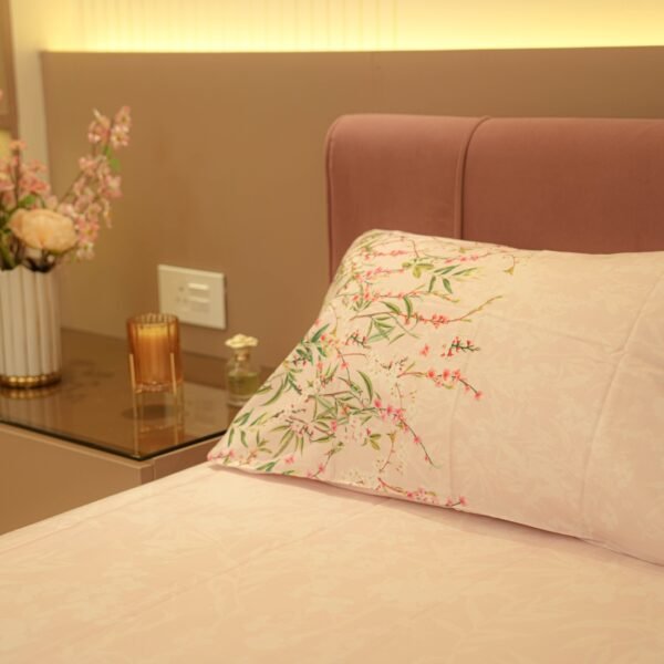 Reysha Digital Print Colour Premium Cotton Bedsheet- Cherry Blossom ( Thread Count 400 )