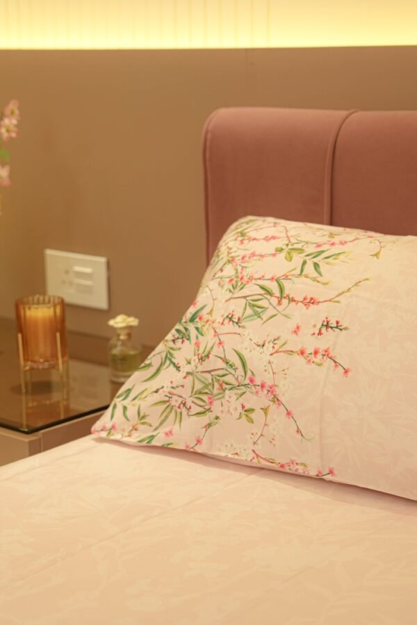 Reysha Digital Print Colour Premium Cotton Bedsheet- Cherry Blossom ( Thread Count 400 )