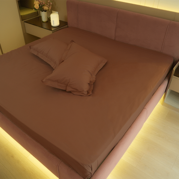 Reysha Solid Colour Premium Cotton Bedsheet- Espresso Charm 400 TC - Image 3