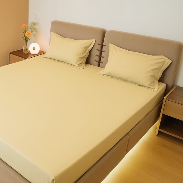 Reysha Solid Colour Premium Cotton Bedsheet- Sunlit Honey 200 TC - Image 2