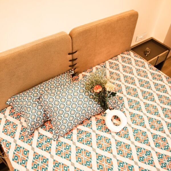 Reysha Digital Print Colour Premium Cotton Bedsheet- IKKAT ESSENCE 300 TC