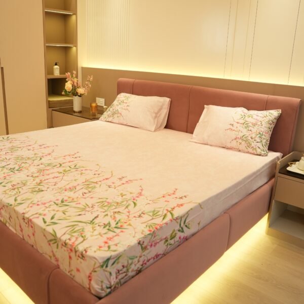 Reysha Digital Print Colour Premium Cotton Bedsheet- Cherry Blossom ( Thread Count 400 ) - Image 3