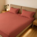 Reysha Solid Colour Premium Cotton Bedsheet-Scarlet Dusk 200 TC