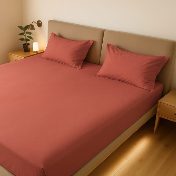 Reysha Solid Colour Premium Cotton Bedsheet-Scarlet Dusk 200 TC - Image 4