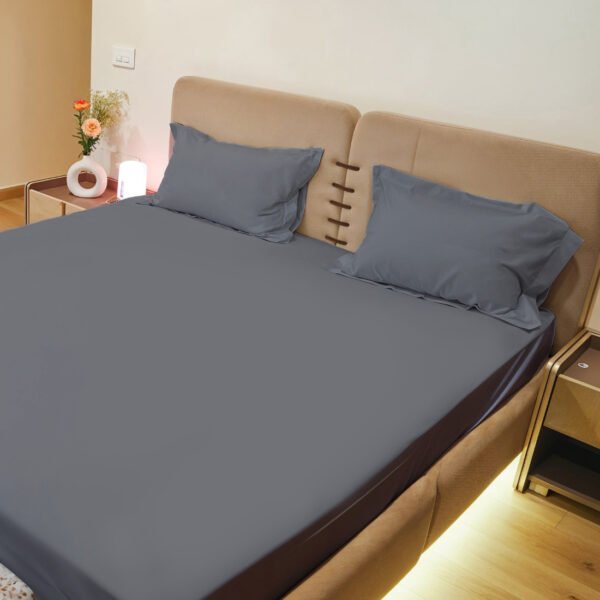 Reysha Solid Colour Premium Cotton Bedsheet- Ashwood Grey 400 TC - Image 3