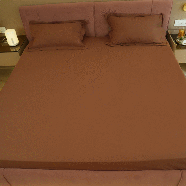 Reysha Solid Colour Premium Cotton Bedsheet- Espresso Charm 400 TC - Image 4