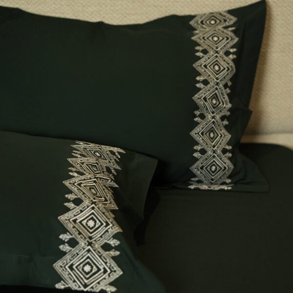 Reysha Embroidery Cotton Bedsheet- Leafy Lattice Forest Green 400 TC - Image 4