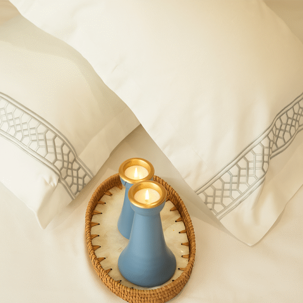 Reysha Embroidery Cotton Bedsheet- Linear Lux pearl white 400 TC - Image 3