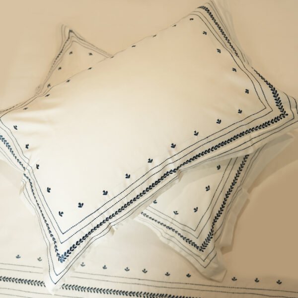 Reysha Embroidery Cotton Bedsheet- Midnight Minimal pearl white 400 TC - Image 3