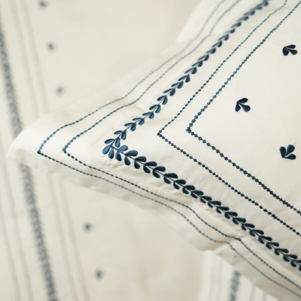 Reysha Embroidery Cotton Bedsheet- Midnight Minimal pearl white 400 TC - Image 4